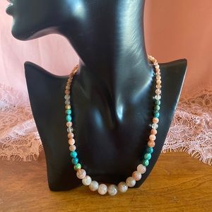 Mine Finds by Jay King marked sunstone & turquoise graduated bead 18” necklace